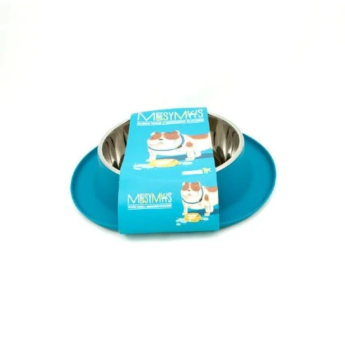 Messy Mutts Bol en inox avec base en silicone - Bleu