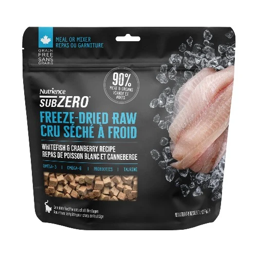 Nourriture Nutrience SubZero Cru Séché à froid pour chat, Repas de Poisson Blanc et Canneberge