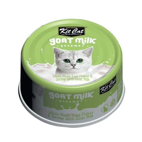 Conserve pour chat Kit Cat - Thon blanc effiloché et Crevette au lait de chèvre 70g