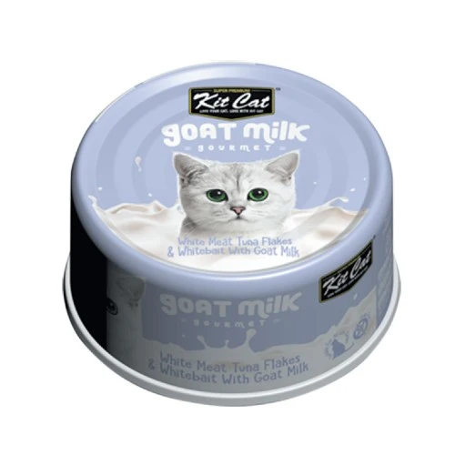 Conserve pour chat Kit Cat - Thon blanc effiloché et Poisson blanc au lait de chèvre 70g