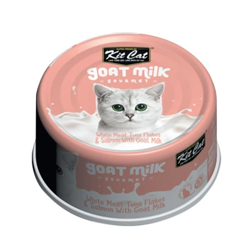 Conserve pour chat Kit Cat - Thon blanc effiloché et saumon au lait de chèvre 70g