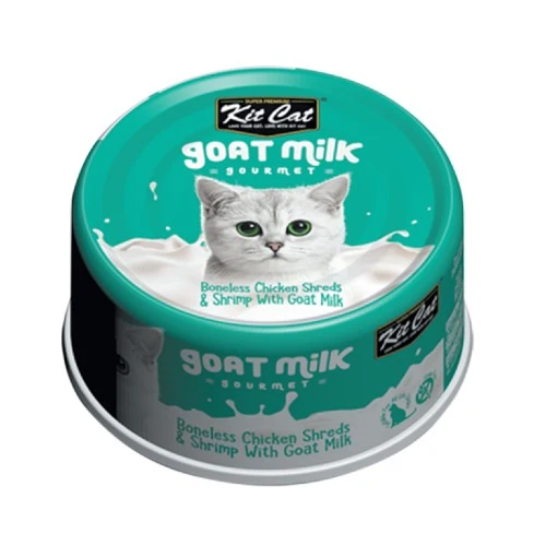 Conserve pour chat Kit Cat - Poulet effiloché et Crevette au lait de chèvre 70g