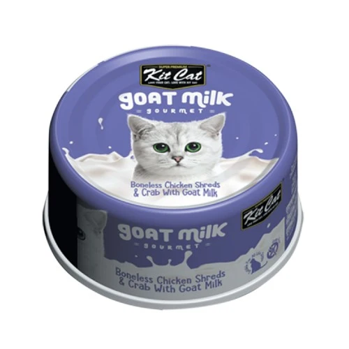 Conserve pour chat Kit Cat - Poulet effiloché et Crabe au lait de chèvre 70g