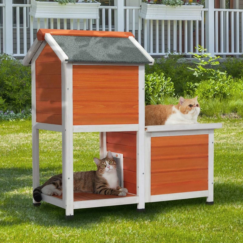 PETSFIT 2 Stroy Heated Cat Houses For Outdoor Rabbit Hutch Orange [Only available in North America]
