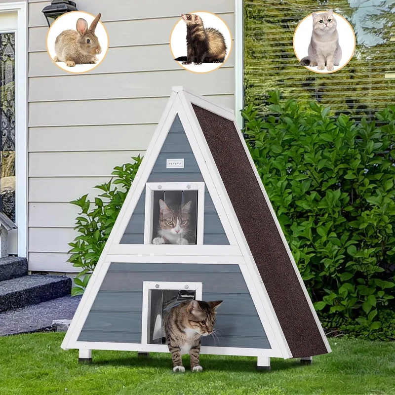 PETSFIT 2 Story Outdoor Cat House with Escape Door