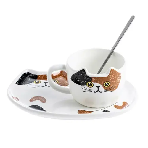 Tasse et Soucoupe Chat en Céramique