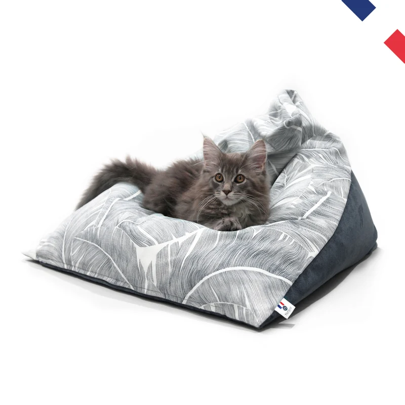 Berlingot Plume Gris - Couchage pouf chat design
