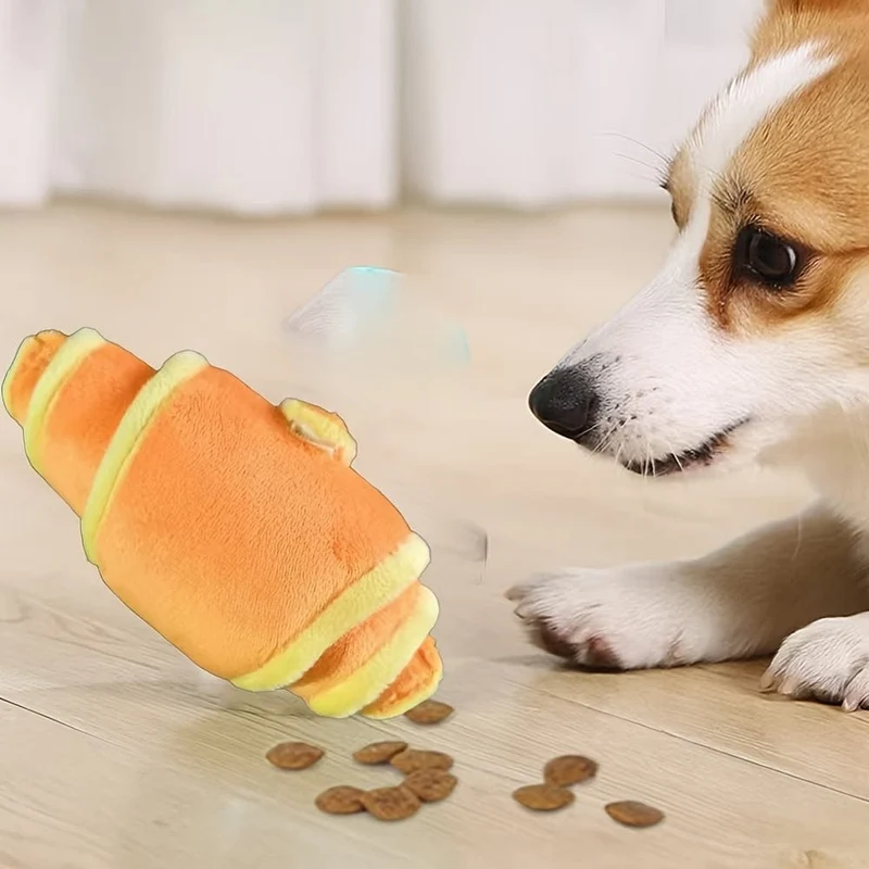 Jouet peluche croissant pour chien, sonore et cache-friandises