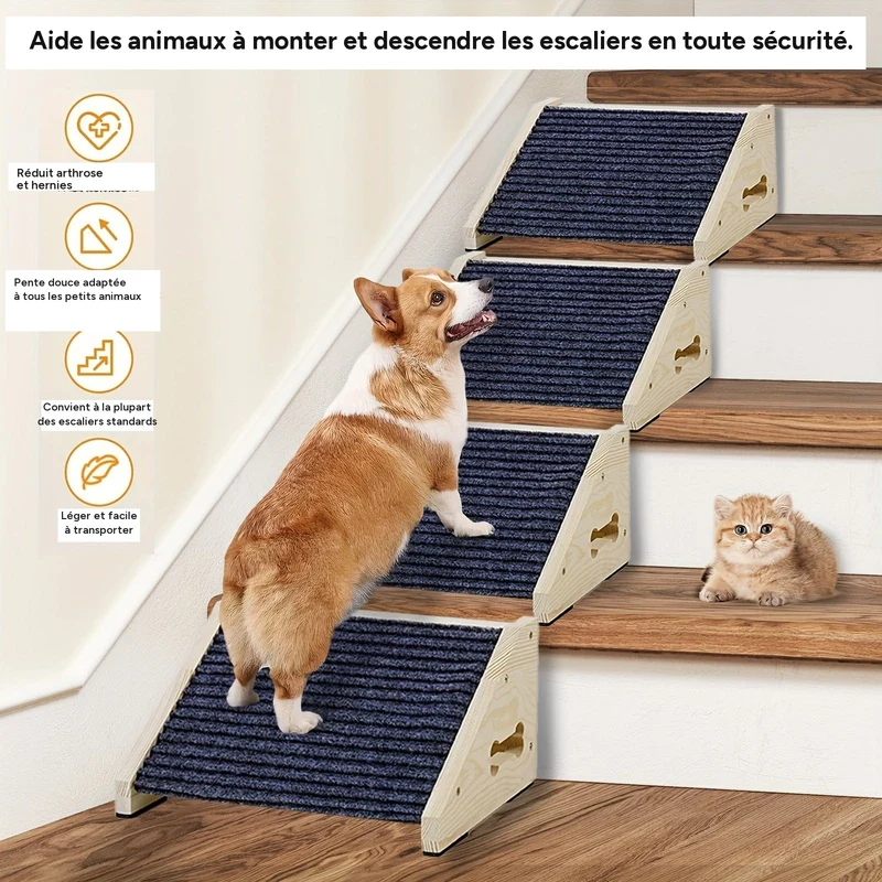 Rampe en bois pour chien – portable, antidérapante et sûre pour escaliers
