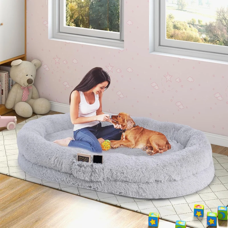 Grand panier XXL pour chien 171 x 115 cm, lavable avec plaid