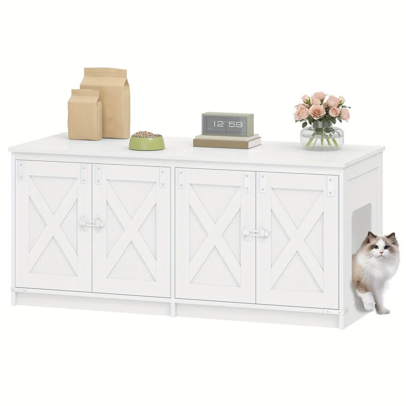 Meuble cache-litière double pour chats, design moderne