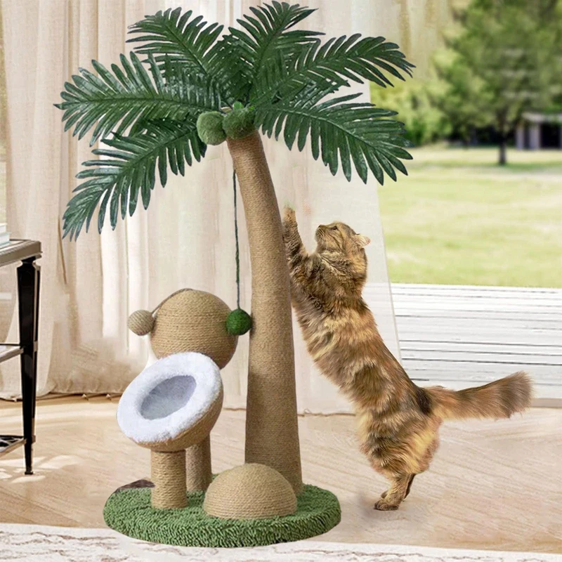 Arbre à chat palmier 82 cm – poteau à gratter, jouets et nid douillet