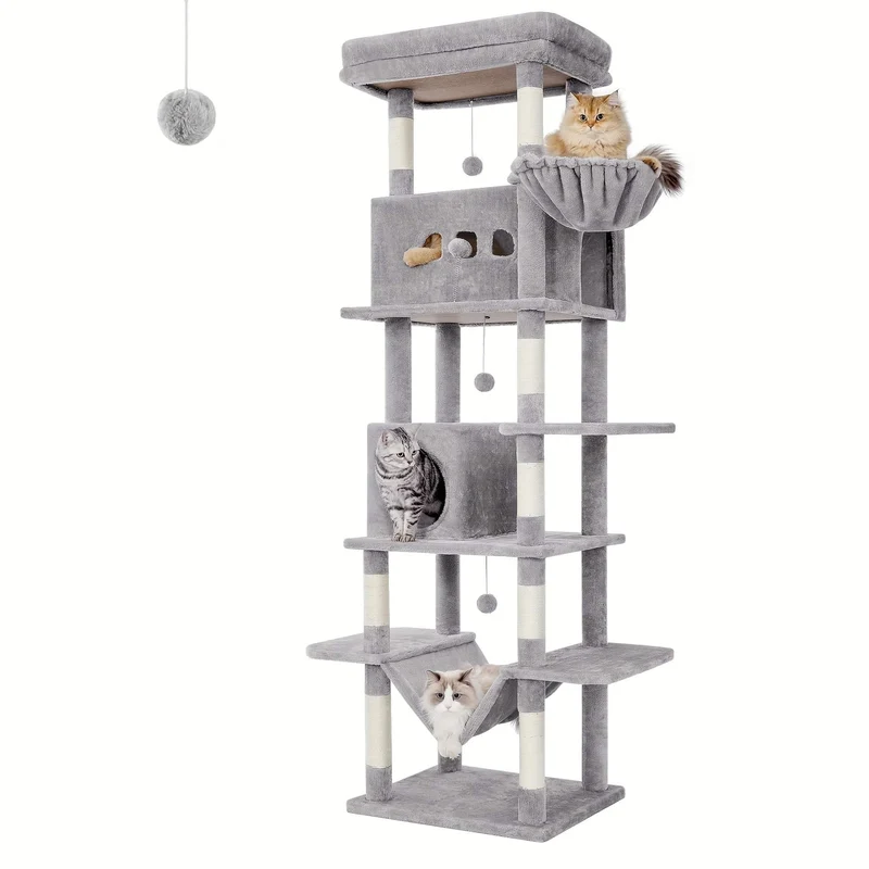 Arbre à chat XXL 210 cm – tour multi-niveaux avec 2 niches et hamac