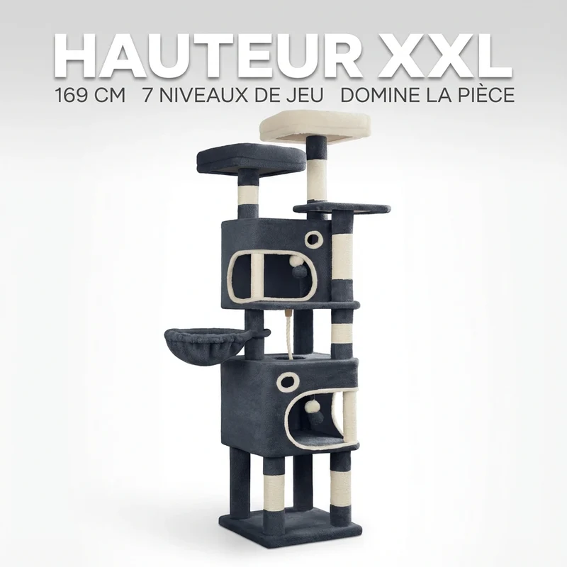 Arbre à Chat "La Citadelle" - Multi-Niveaux & Double Condos (159 cm)