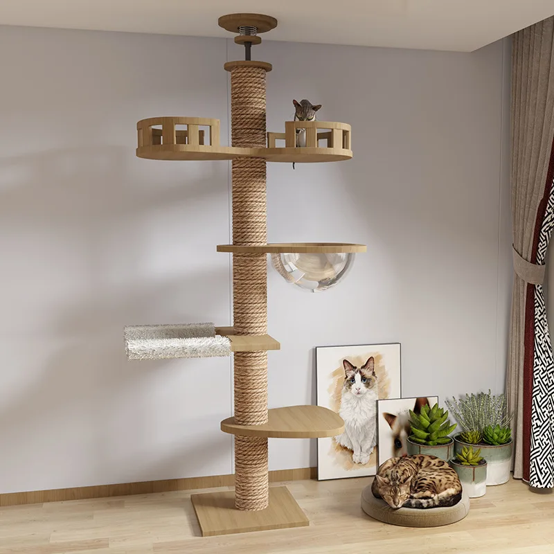 Arbre à Chat Plafond "Le Zénith" - Bois Massif & Fixation Triple Sécurité