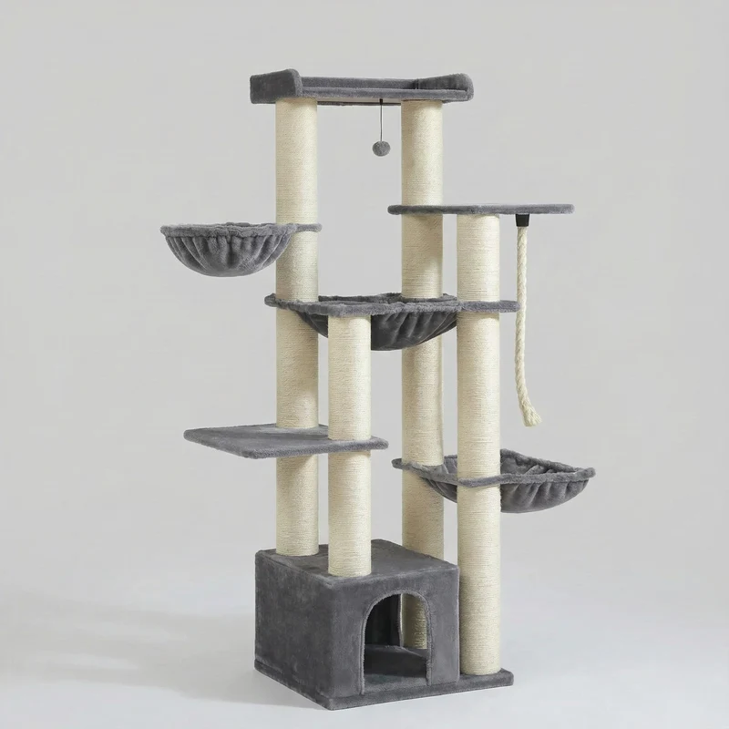 Arbre à Chat XXL 170 cm "Le Bastion" - Base Renforcée (24kg) & 3 Hamacs Acier