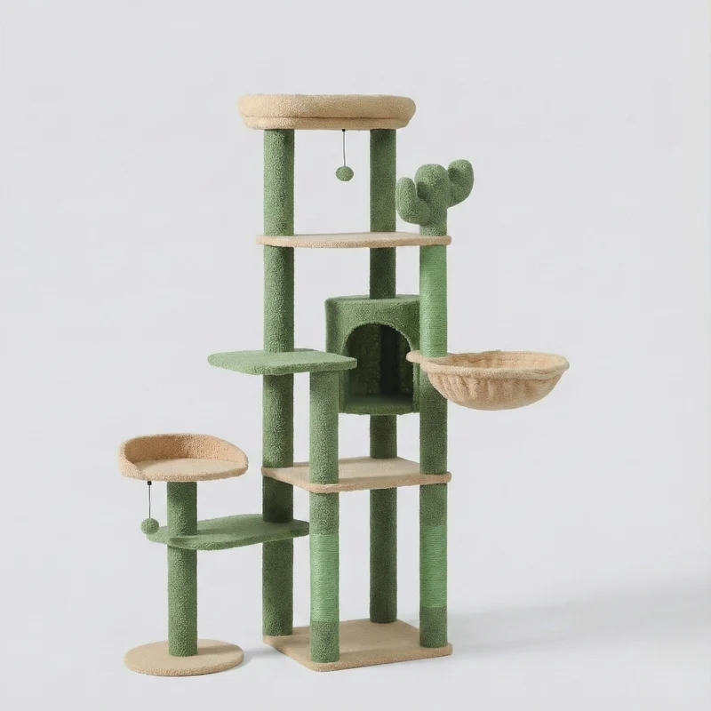 Arbre à Chat Bois Moderne "Le Château" 130 cm - Capsule Transparente & Coussins Lavables