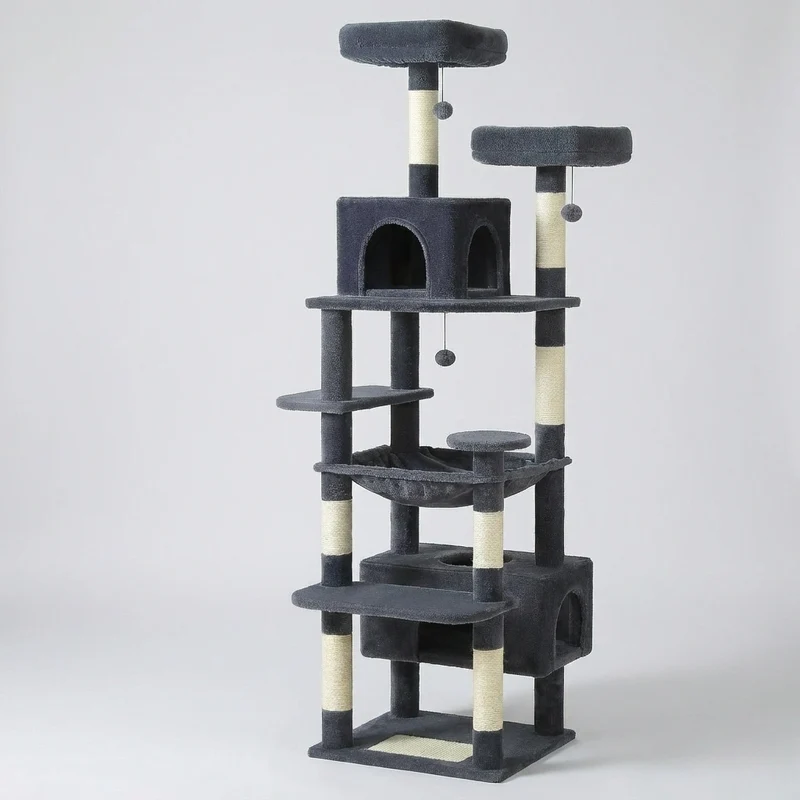 Arbre à Chat XXL 184 cm "L'Empire" - Coussins Lavables, Rampe & Niche Spacieuse