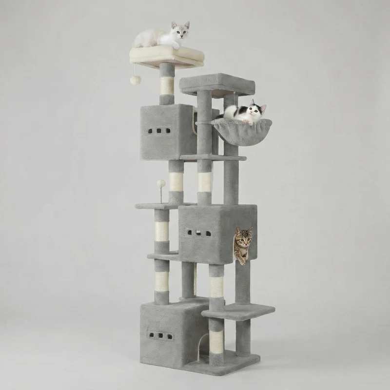 Arbre à Chat Géant 193cm - 7 Niveaux, 3 Niches & Griffoirs en Sisal