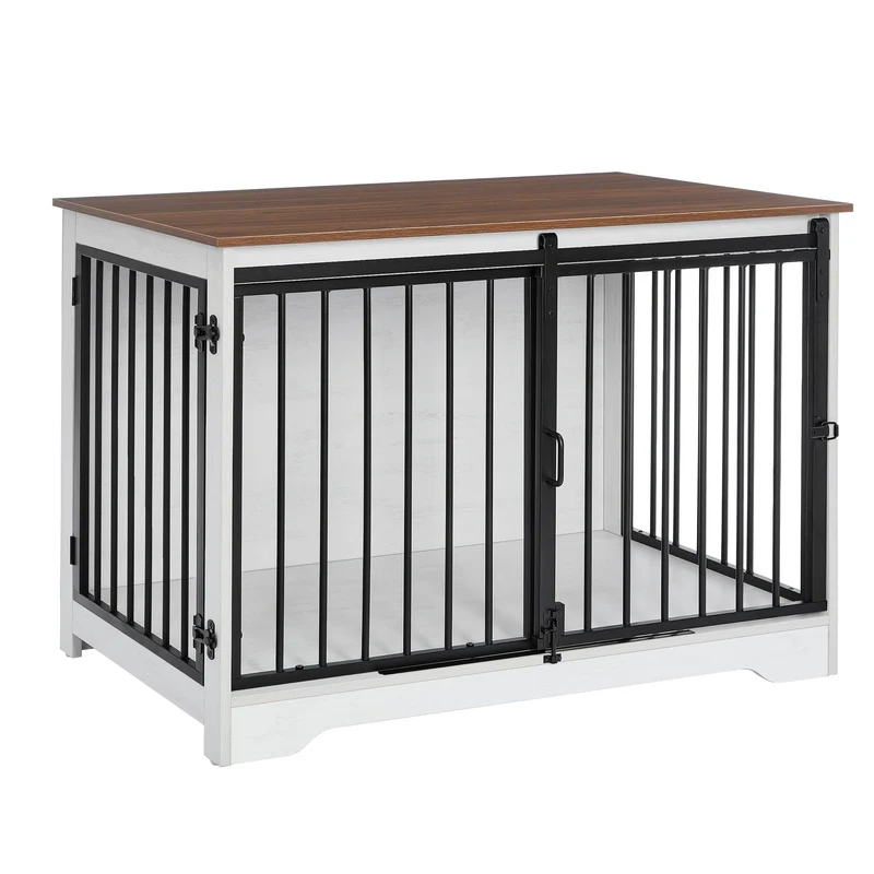 Meuble cage pour chien design – niche intérieure bois blanc et brun, 100 cm