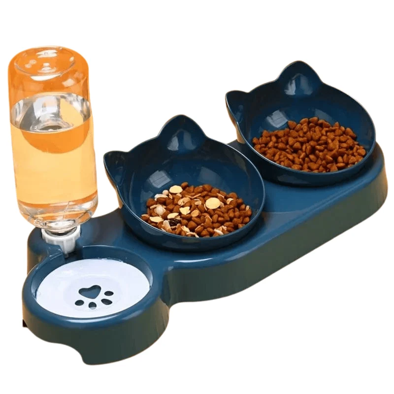 Station d’alimentation 3-en-1 pour chat – bols et abreuvoir design