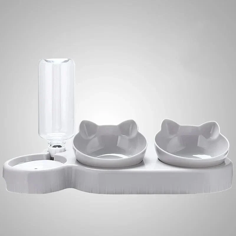 Station d’alimentation 3-en-1 pour chat – bols et abreuvoir design