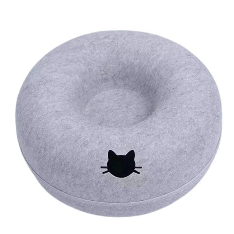 Lit beignet 2 en 1 pour chat et petit chien, tunnel douillet