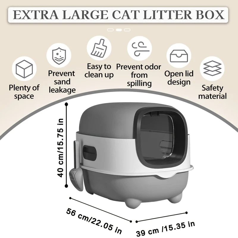 Litière XXL fermée pour chat avec couvercle amovible