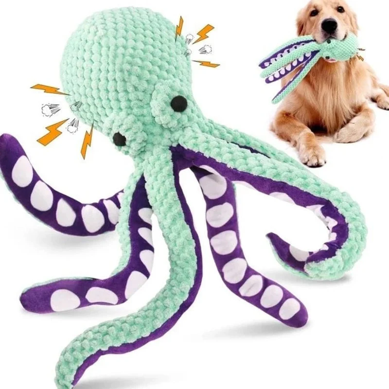 Jouet peluche pieuvre pour chien, coutures renforcées et couineur