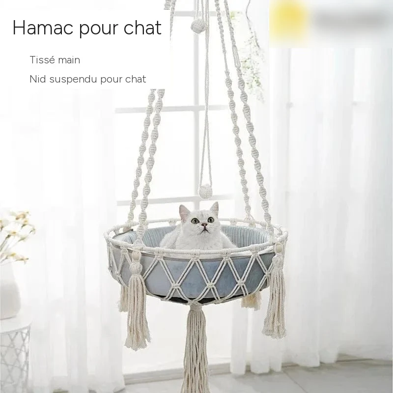 Hamac suspendu pour animaux – balançoire pour chat en corde de coton tressée