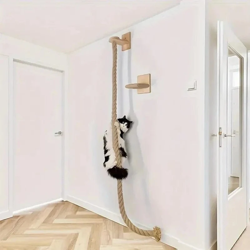 Corde d'escalade murale pour chat en sisal et bois