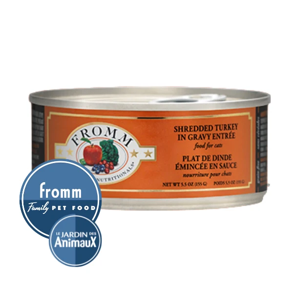 Conserve pour chat Fromm Four Star- Entrée de dinde effilochée en sauce 5.5oz