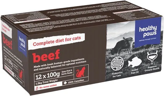 Healthy Paws - Boeuf - Nourriture Crue Congelée pour Chats