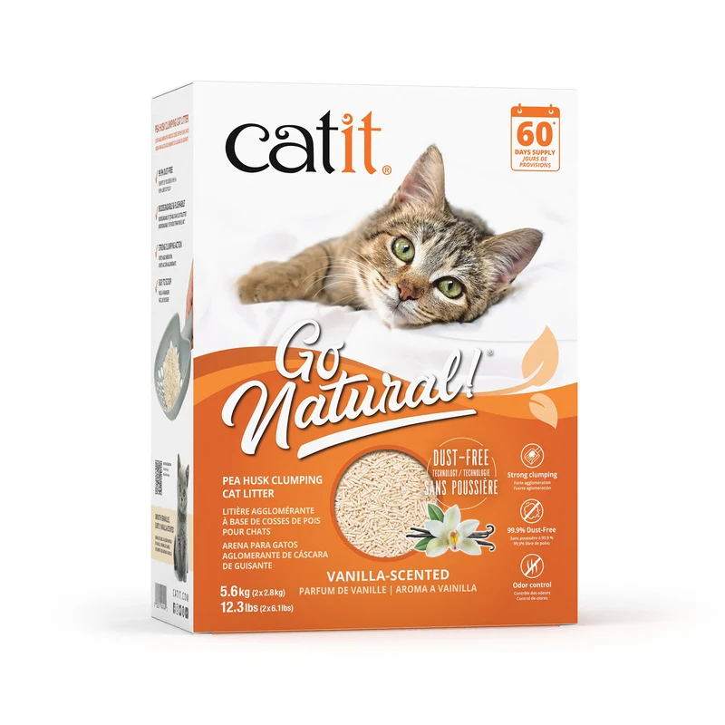 Catit Litière agglomérante Go Natural! - Cosses de pois - Parfum de vanille - Boîte de 14 L