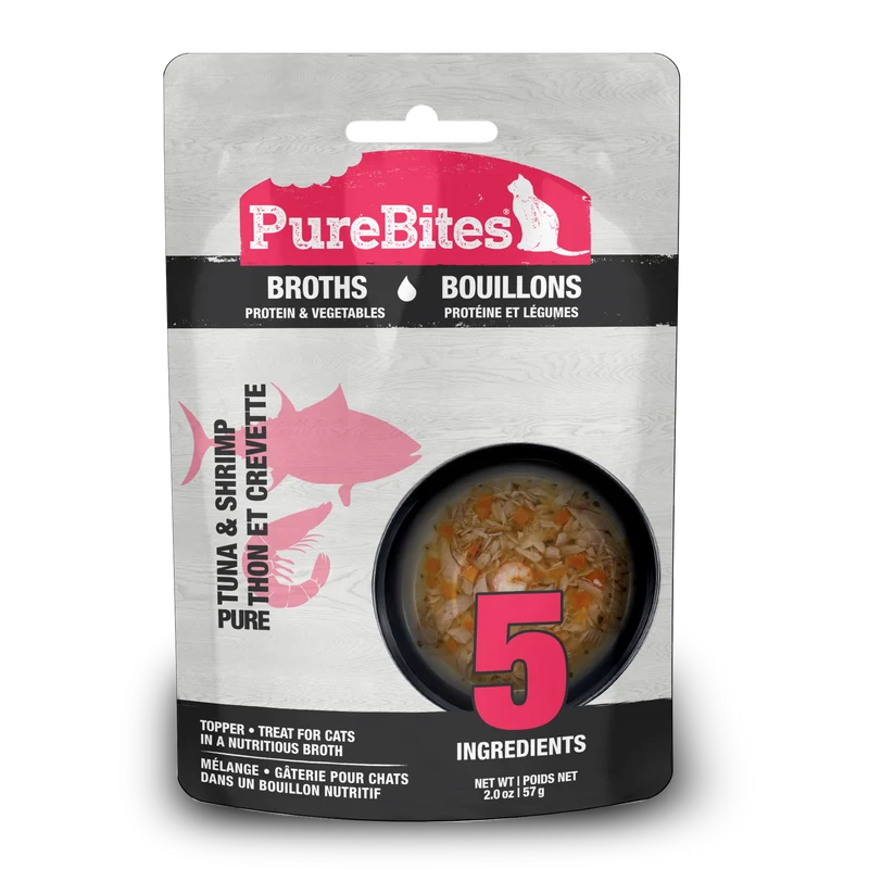 Purebites - Gâteries pour chat thon et crevettes dans un bouillon