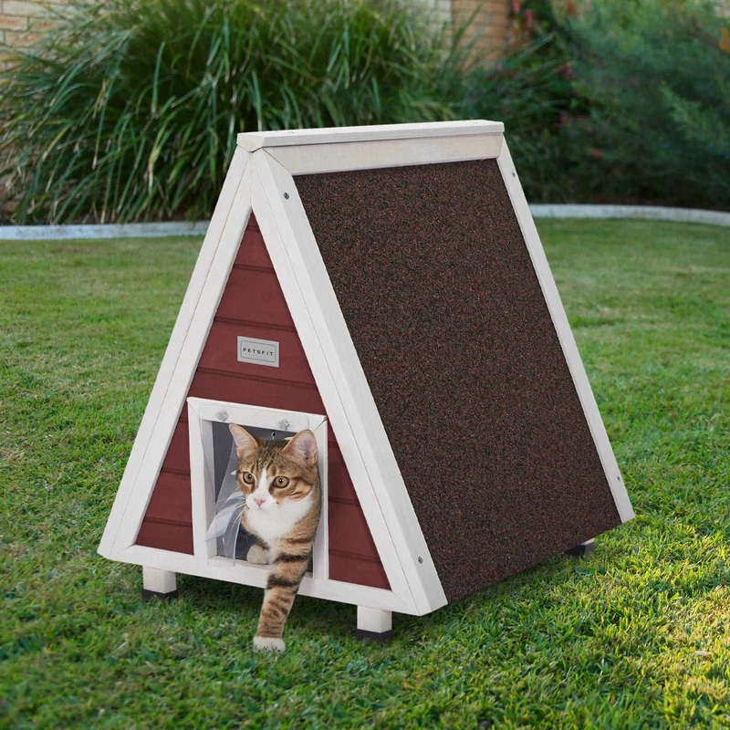 PETSFIT Single Story Triangular Cat House With Foot Stand