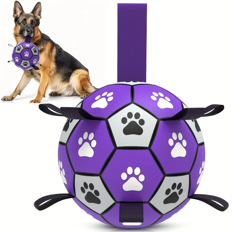 Ballon de foot pour chien résistant – jouet interactif avec sangles
