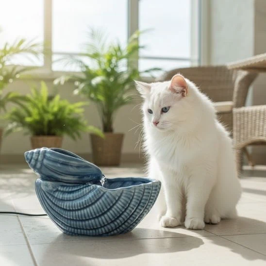 FONTAINE A EAU POUR CHAT CERAMIQUE | Coquillage