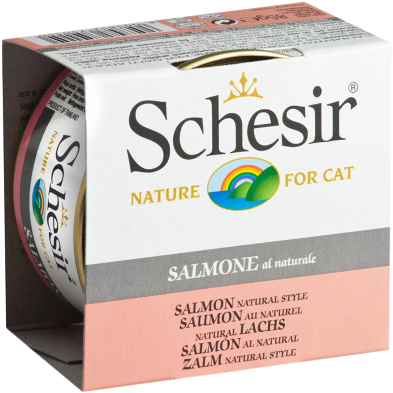 Schesir - Chat Adulte Saumon au Naturel en Eau de Cuisson - Nourriture Humide pour Chats