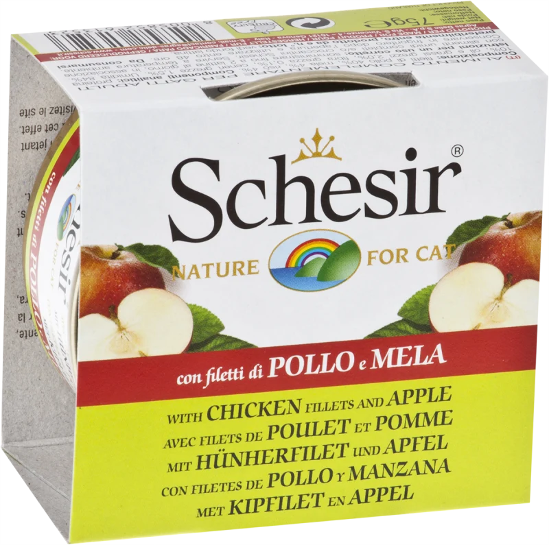 Schesir - Chat Adulte Poulet et Morceaux de Pomme - Nourriture Humide pour Chats
