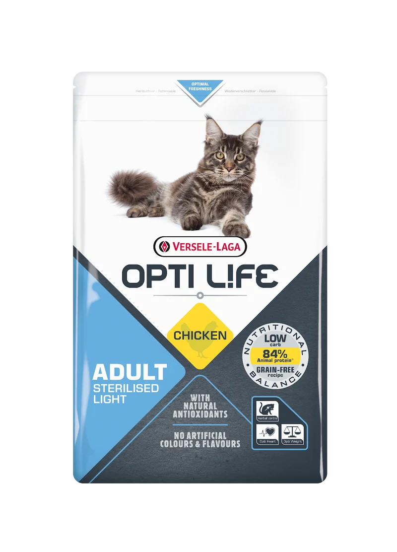 Opti Life - Chat Adulte Stérilisé et Lèger Poulet - Nourriture Sèche pour Chats