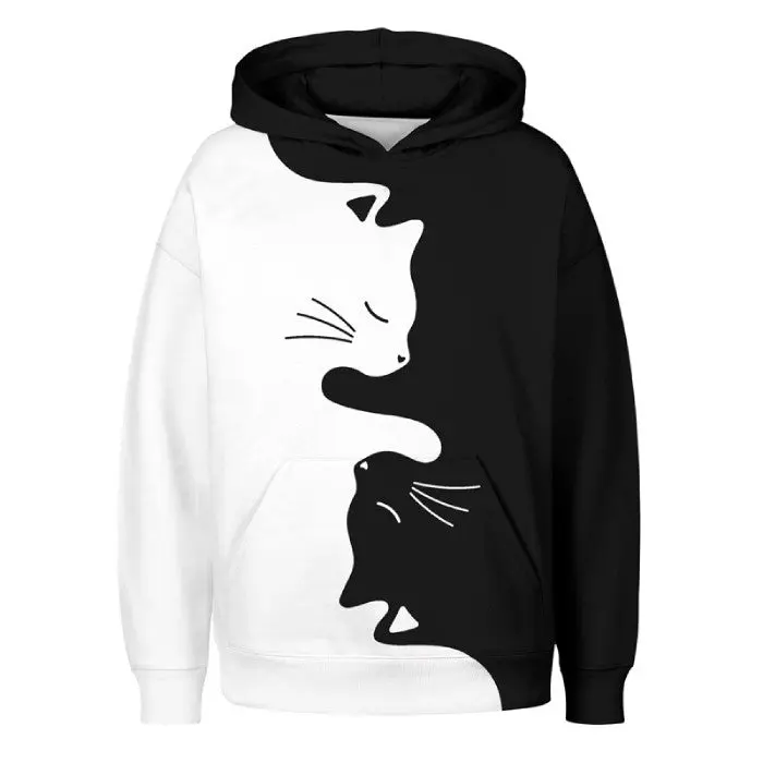 Sweat avec Chat Blanc et Noir