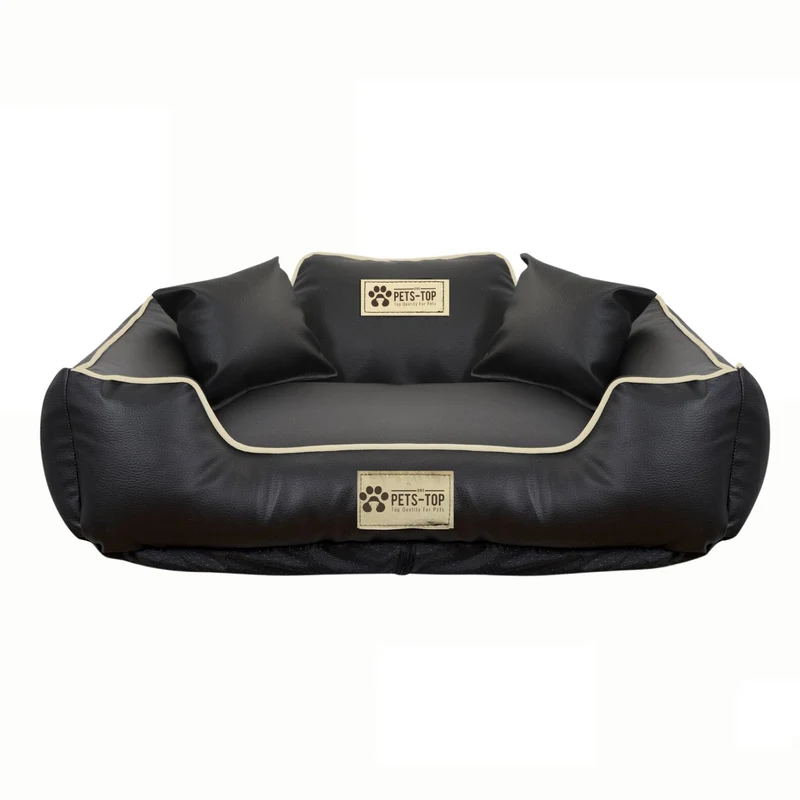 Panier de luxe rectangulaire pour chien, en cuir écologique