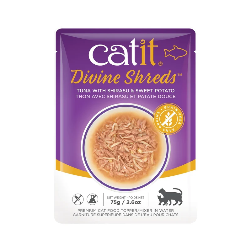 Garniture Divine Shreds pour chats, Thon avec shirasu et patate douce, 75 g