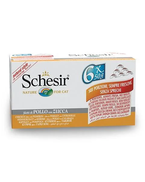 Conserve pour chat Schesir - Poulet et citrouille paquet de 6
