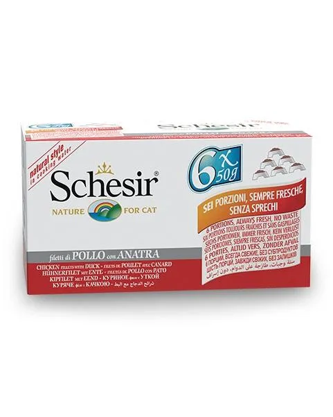 Conserve pour chat Schesir - Poulet et canard paquet de 6