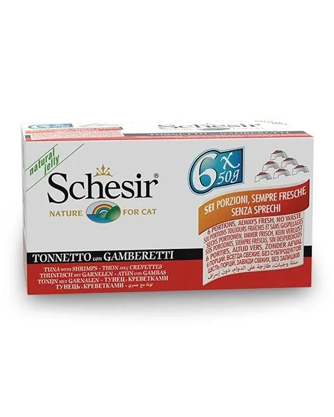 Conserve pour chat Schesir - Thon et crevette paquet de 6