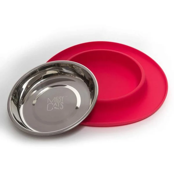 MESSY CATS Bol Simple Inox Base Silicone Rouge
