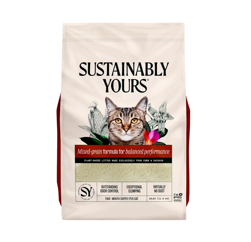 Sustainably Yours - Mixed-Grain - Litière Agglomérante Biodégradable à Base de Maïs et de Manioc pour Multi-Chats