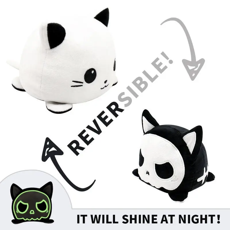 Peluche Réversible Chat Blanc Tête de Mort